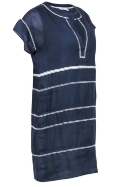 Vince - Navy & White Mesh Striped Shift Dress Sz 0