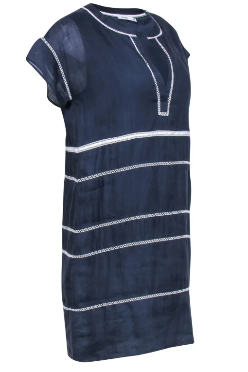 Vince - Navy & White Mesh Striped Shift Dress Sz 0