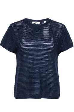 Vince - Navy Cotton Crochet Short Sleeve Sweater Sz L