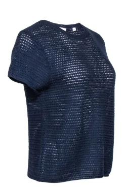Vince - Navy Cotton Crochet Short Sleeve Sweater Sz L