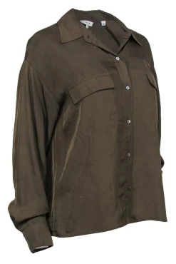 Vince - Olive Long Sleeve Button-Up Blouse Sz M