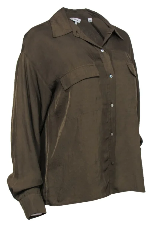 Vince - Olive Long Sleeve Button-Up Blouse Sz M
