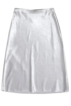 Vince  - Silver Satin Midi Slip Skirt Sz S