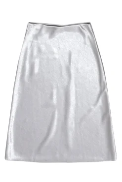 Vince  - Silver Satin Midi Slip Skirt Sz S
