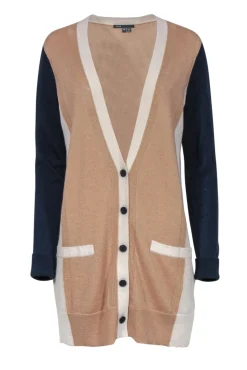 Vince - Tan Cream & Navy Button Front Cardigan Sz M