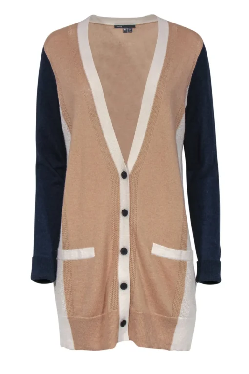 Vince - Tan Cream & Navy Button Front Cardigan Sz M
