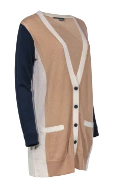 Vince - Tan Cream & Navy Button Front Cardigan Sz M