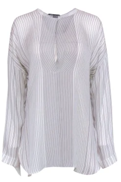 Vince - White & Black Stripe Silk Blouse Sz M