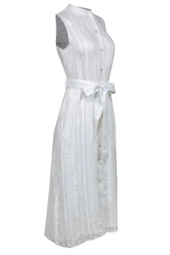 Vince - White & Black Striped Button-Up Belted Midi Dress Sz XS