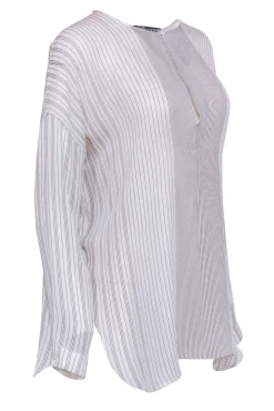 Vince - White & Black Stripe Silk Blouse Sz M
