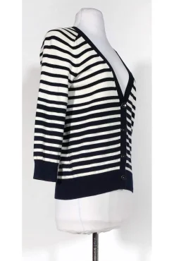 Vince - White & Navy Striped Cardigan Sz S