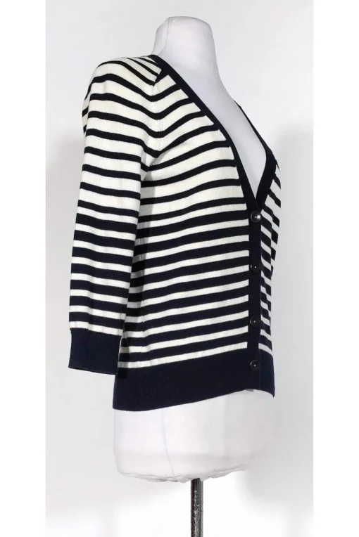 Vince - White & Navy Striped Cardigan Sz S