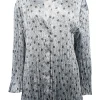 Vince - White, Blue, & Navy Floral Print Pleated Satin Blouse Sz XXL