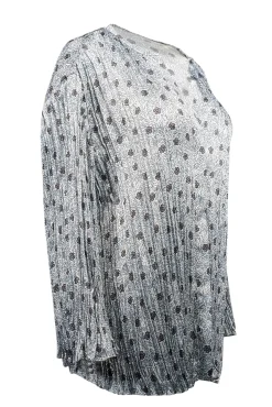Vince - White, Blue, & Navy Floral Print Pleated Satin Blouse Sz XXL