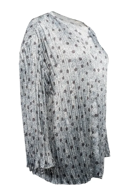 Vince - White, Blue, & Navy Floral Print Pleated Satin Blouse Sz XXL