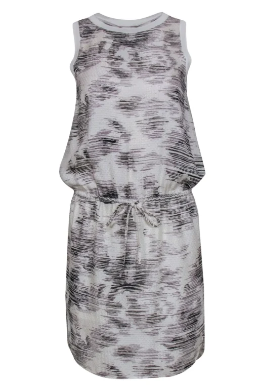 Vince - White Grey & Black Printed Sleeveless Dress w/ Drawstring Waist Sz XS