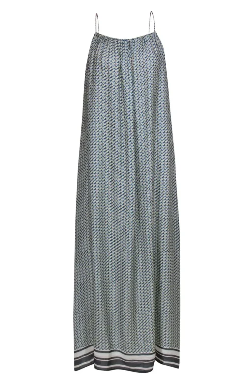 Vince - White, Orange & Blue Print Sleeveless Silk Maxi Dress Sz M