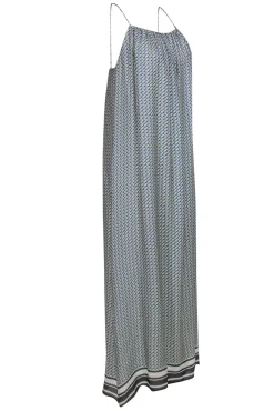 Vince - White, Orange & Blue Print Sleeveless Silk Maxi Dress Sz M