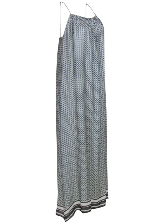 Vince - White, Orange & Blue Print Sleeveless Silk Maxi Dress Sz M