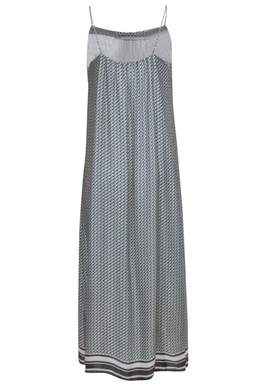 Vince - White, Orange & Blue Print Sleeveless Silk Maxi Dress Sz M
