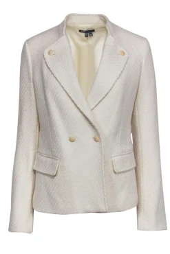 Vince - White Woven Tweed Double Breasted Jacket Sz 6