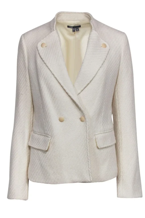 Vince - White Woven Tweed Double Breasted Jacket Sz 6