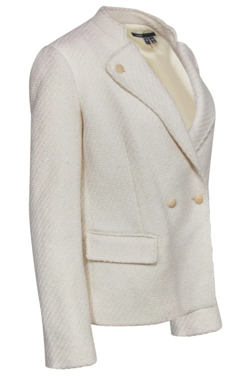 Vince - White Woven Tweed Double Breasted Jacket Sz 6