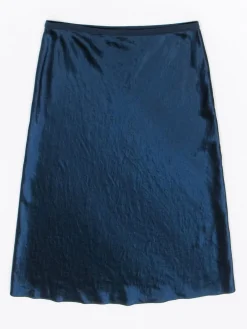 Vince- Navy Satin A-line Midi Skirt Sz L