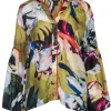 Vineet Bahl - Olive & Multicolor Brushstroke Print Long Sleeve Blouse Sz S