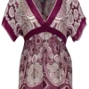 Vivienne Tam - Burgundy & Light Green Silk Empire Waist Top Sz 2