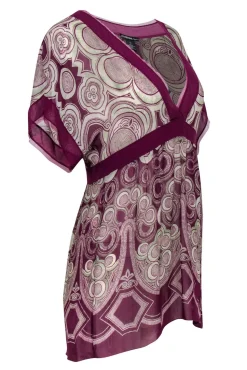 Vivienne Tam - Burgundy & Light Green Silk Empire Waist Top Sz 2