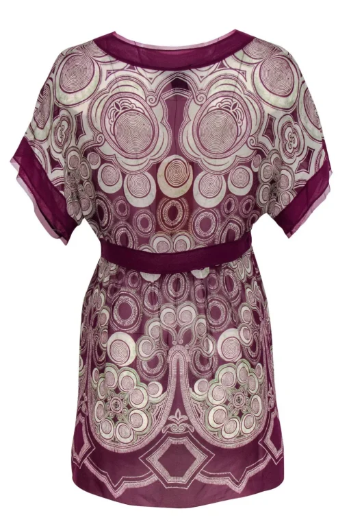 Vivienne Tam - Burgundy & Light Green Silk Empire Waist Top Sz 2