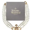 Vivienne Westwood - Three Strand Faux Pearl Choker Necklace w/ Jeweled Gold Logo