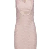 Walter Baker - Tan Textured Fitted Midi Dress w/ Front Cutout Sz M