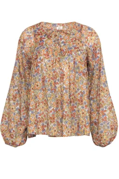 Warm - Orange & Mustard Floral Print Long Sleeve Blouse Sz 0