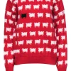 Warm & Wonderful - Red Sheep Print Wool Princess Diana Sweater Sz L