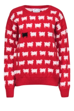 Warm & Wonderful - Red Sheep Print Wool Princess Diana Sweater Sz L