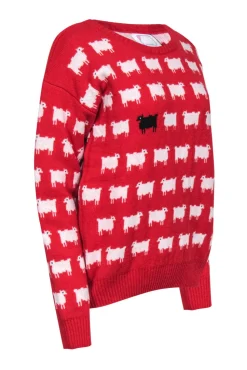 Warm & Wonderful - Red Sheep Print Wool Princess Diana Sweater Sz L
