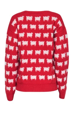 Warm & Wonderful - Red Sheep Print Wool Princess Diana Sweater Sz L