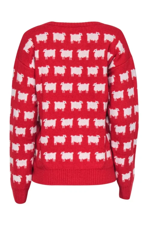 Warm & Wonderful - Red Sheep Print Wool Princess Diana Sweater Sz L