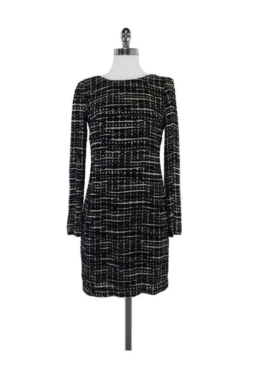 Waverly Grey - Black & Grey Velvet Square Print Dress Sz 0