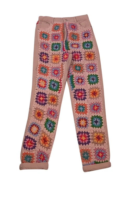 We The Free - Cream & Multi Color Crochet Detail Jeans Sz 0