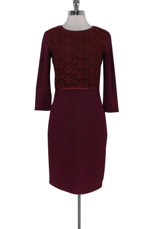 Weekend Max Mara - Burgundy Lace Bodice Dress Sz S
