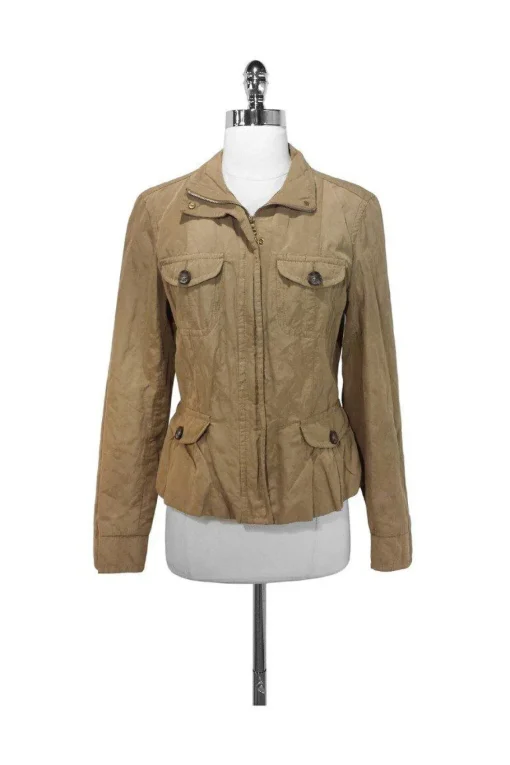 Weekend Max Mara - Khaki Zip & Button Crinkle Jacket Sz 10