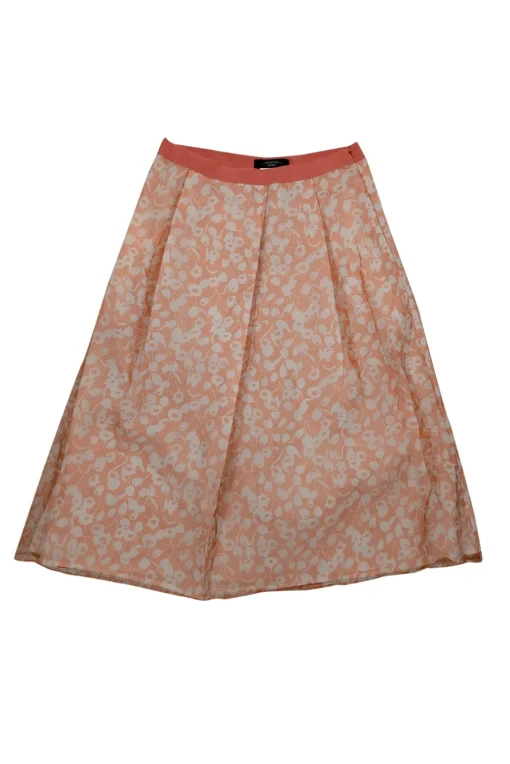Weekend Max Mara - Salmon & White Floral Print Silk Skirt Sz 6