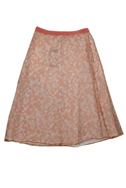 Weekend Max Mara - Salmon & White Floral Print Silk Skirt Sz 6