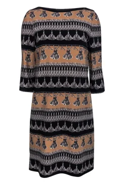 Weekend Max Mara - Tan & Black Shift Dress w/ Tassel Print Sz 10