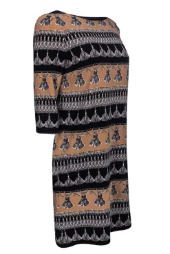 Weekend Max Mara - Tan & Black Shift Dress w/ Tassel Print Sz 10