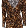 WeWoreWhat - Orange & Black Printed Puff Sleeve Mini Wrap Dress Sz XS