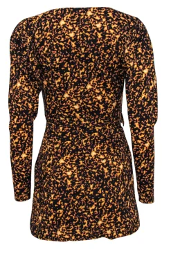 WeWoreWhat - Orange & Black Printed Puff Sleeve Mini Wrap Dress Sz XS